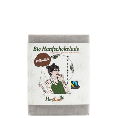 Bio Vollmilch Hanfschokolade mit geschaelten geroesteten Bio Hanfsamen aus Premium Hanf aus Oesterreich in der 70g Packung von Hanfland