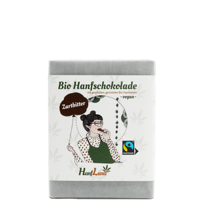 Bio Zartbitter Hanfschokolade mit geschaelten geroesteten Bio Hanfsamen aus Premium Hanf aus Oesterreich in der 70g Packung von Hanfland
